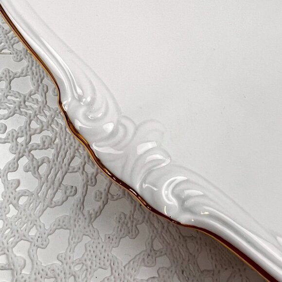 Johann Haviland White Embossed 13" Porcelain Serving Platter Gold Trim Bavaria - Picture 6 of 10